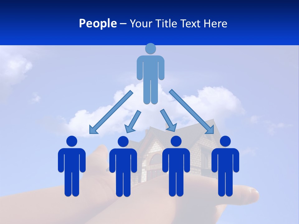 A Hand Holding A Small House In Front Of A Blue Sky PowerPoint Template