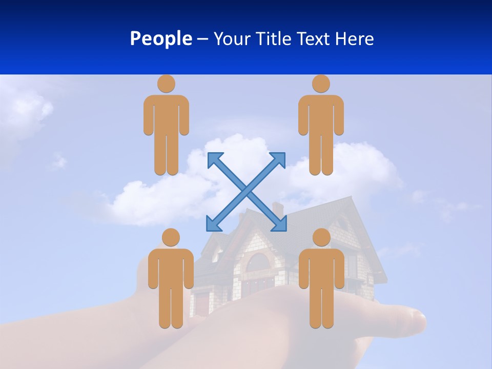 A Hand Holding A Small House In Front Of A Blue Sky PowerPoint Template