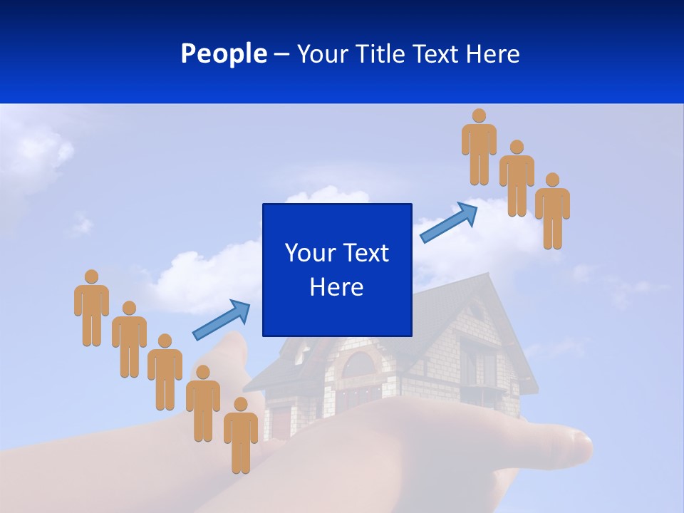 A Hand Holding A Small House In Front Of A Blue Sky PowerPoint Template