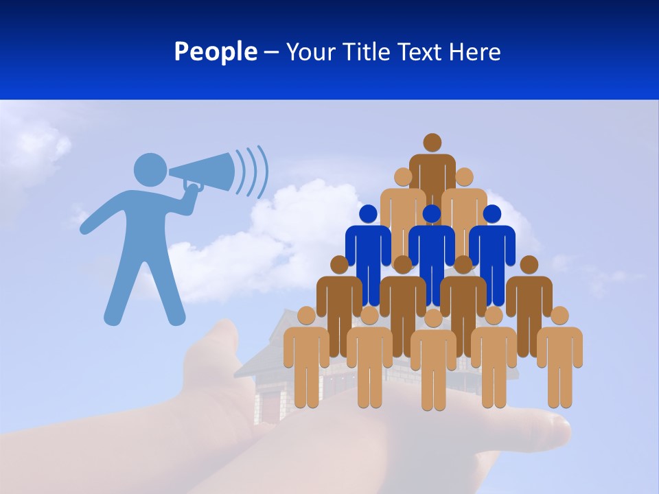 A Hand Holding A Small House In Front Of A Blue Sky PowerPoint Template