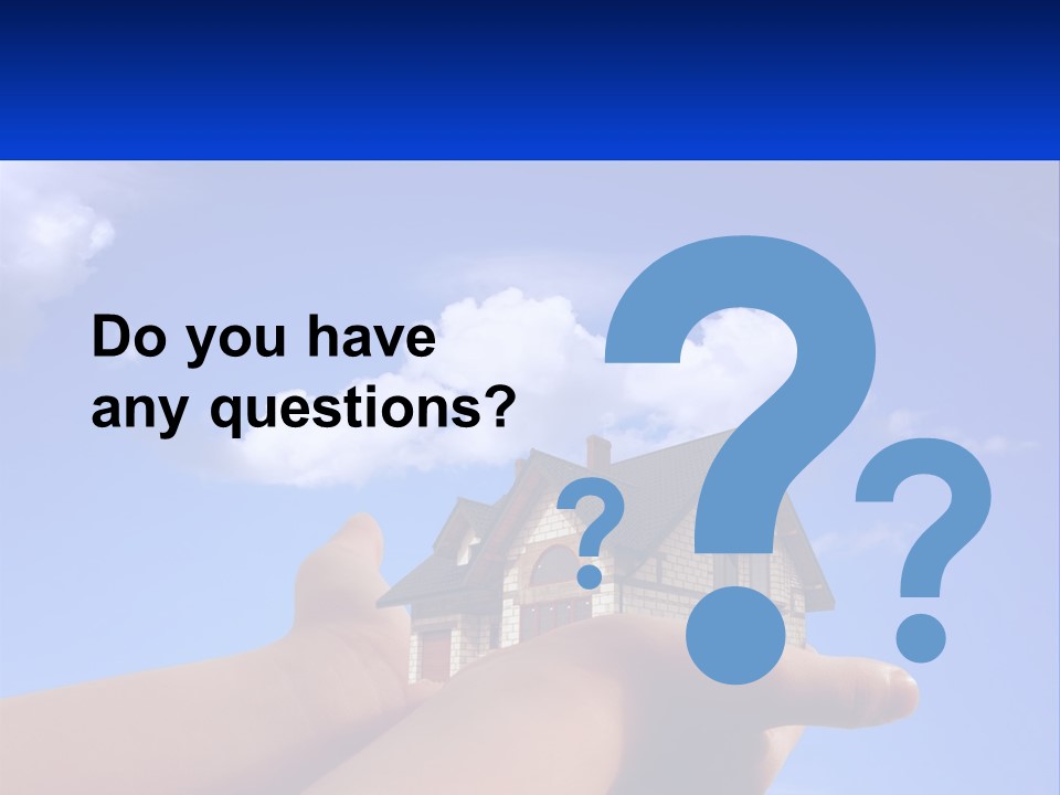 A Hand Holding A Small House In Front Of A Blue Sky PowerPoint Template