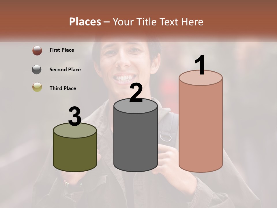 A Man With A Backpack Is Smiling For The Camera PowerPoint Template