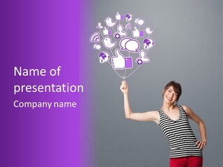 A Woman Holding A Bunch Of Social Media Icons PowerPoint Template