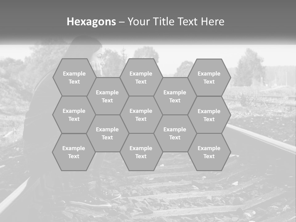 A Woman Sitting On A Train Track In Black And White PowerPoint Template