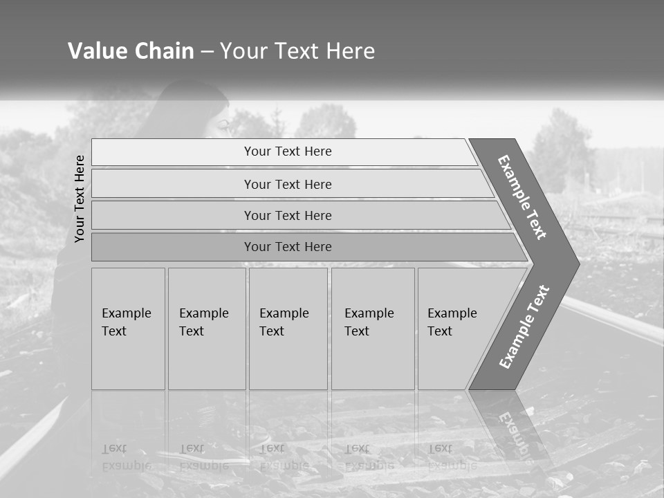 A Woman Sitting On A Train Track In Black And White PowerPoint Template