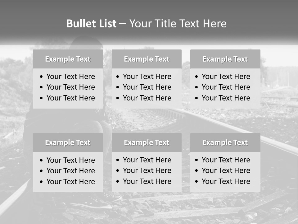 A Woman Sitting On A Train Track In Black And White PowerPoint Template