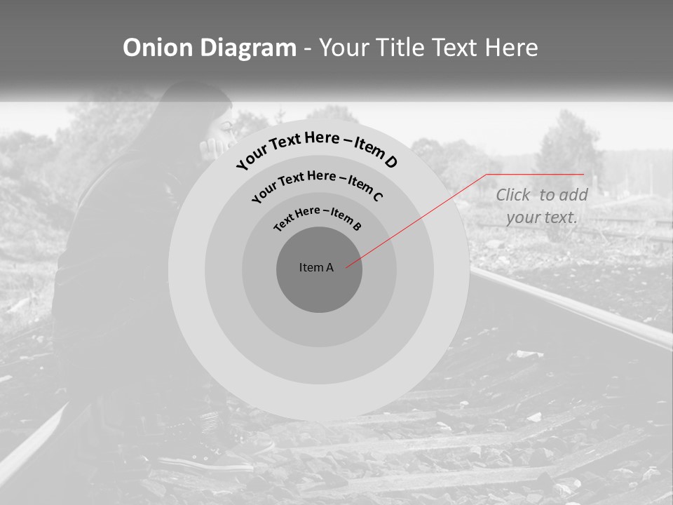 A Woman Sitting On A Train Track In Black And White PowerPoint Template