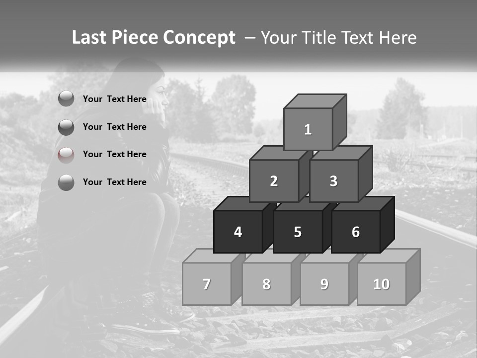 A Woman Sitting On A Train Track In Black And White PowerPoint Template