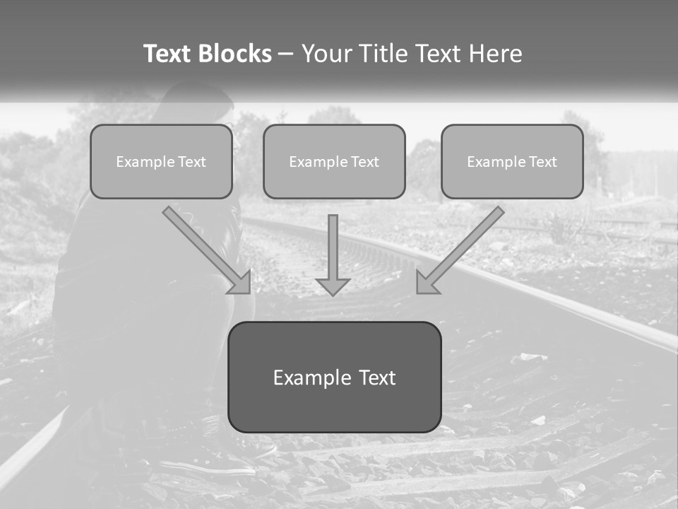 A Woman Sitting On A Train Track In Black And White PowerPoint Template
