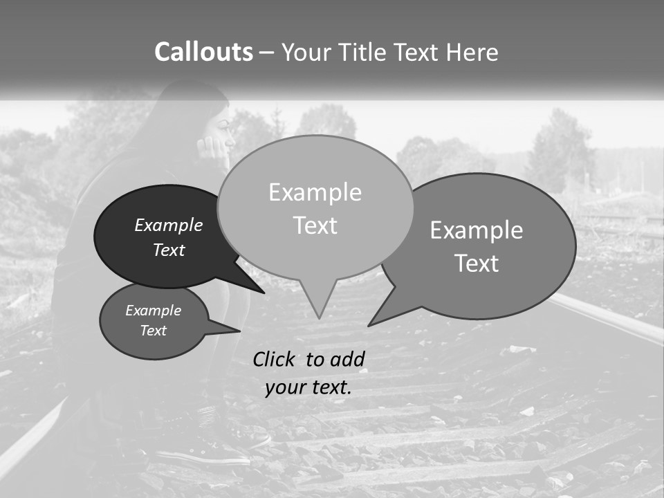 A Woman Sitting On A Train Track In Black And White PowerPoint Template