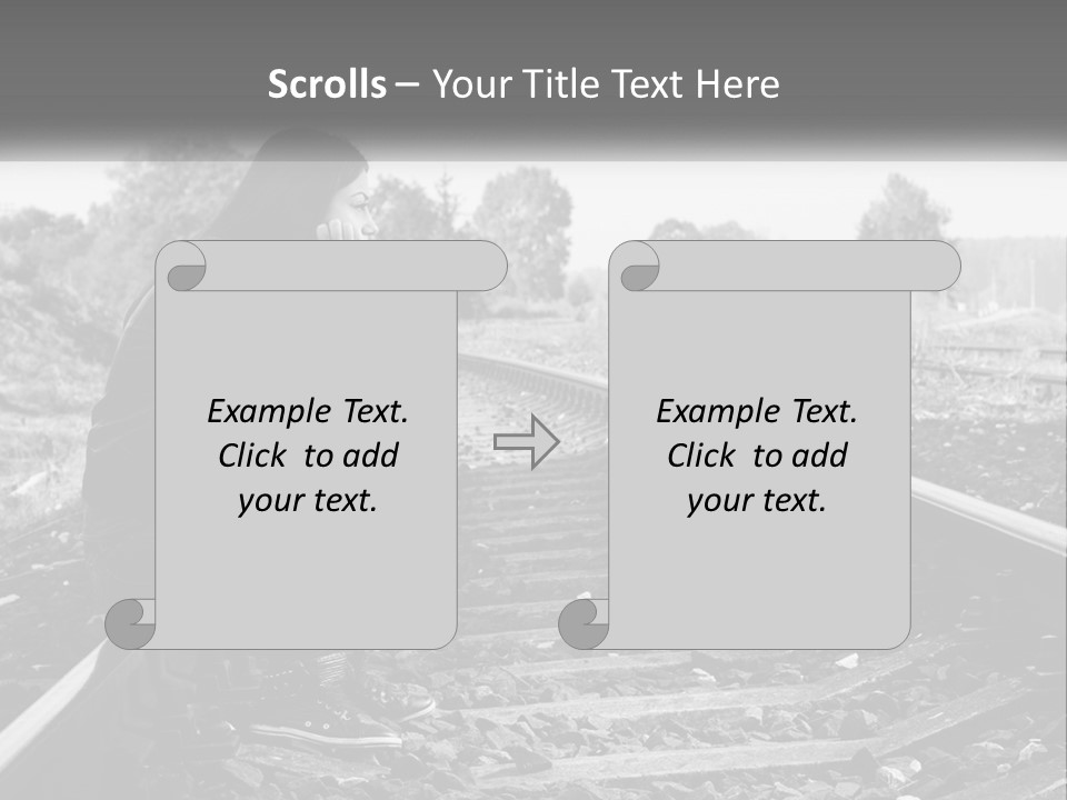 A Woman Sitting On A Train Track In Black And White PowerPoint Template