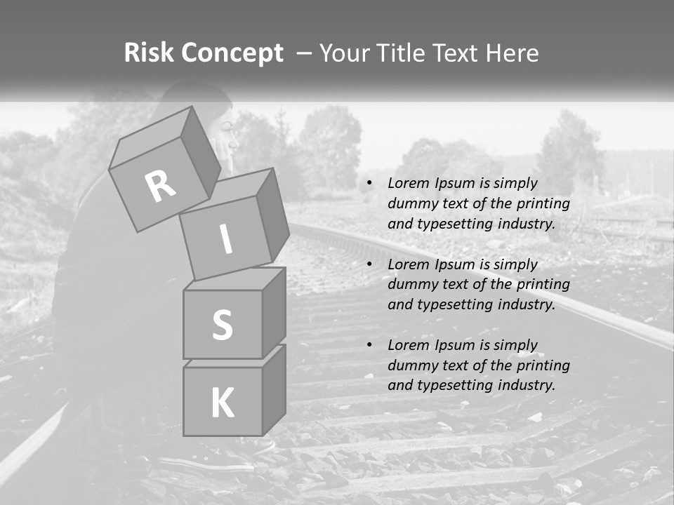 A Woman Sitting On A Train Track In Black And White PowerPoint Template