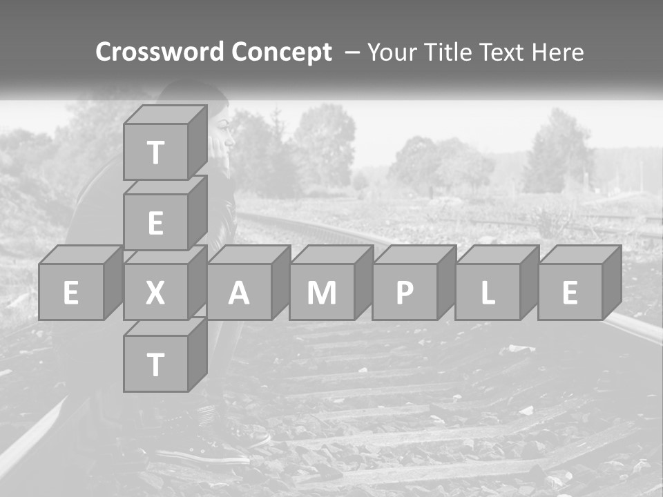 A Woman Sitting On A Train Track In Black And White PowerPoint Template