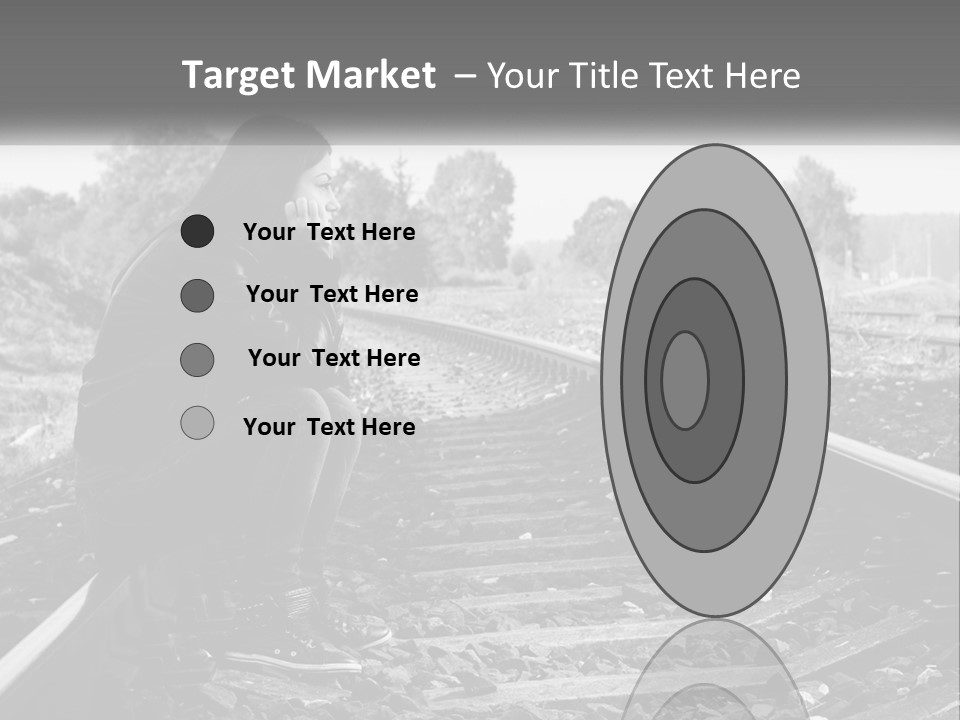 A Woman Sitting On A Train Track In Black And White PowerPoint Template