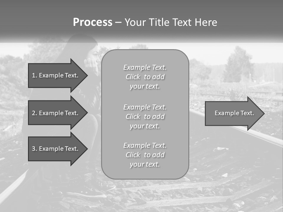 A Woman Sitting On A Train Track In Black And White PowerPoint Template