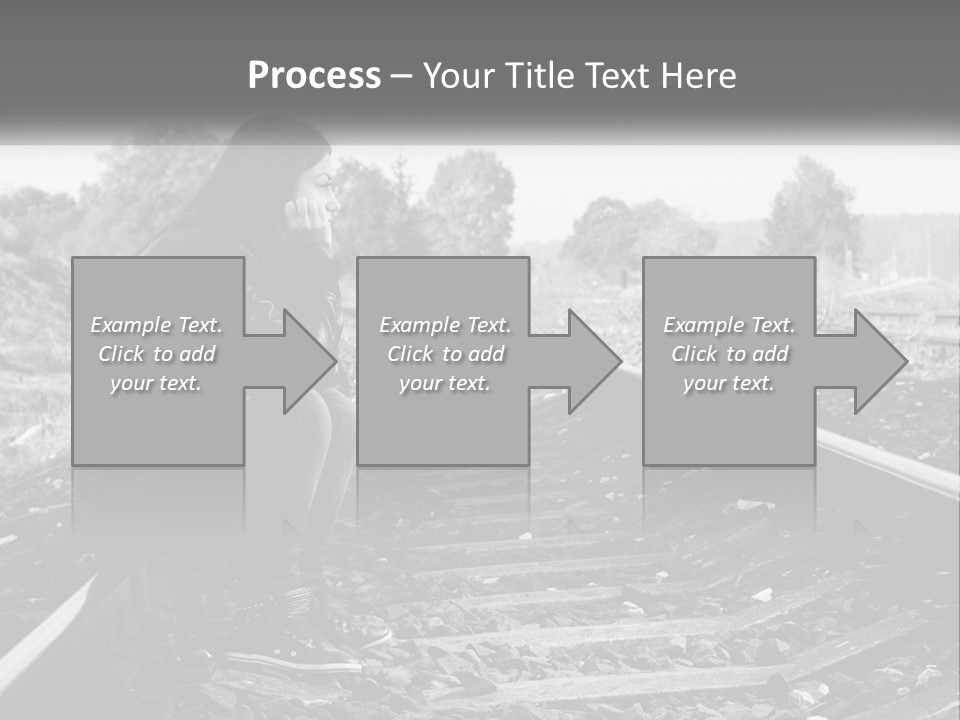 A Woman Sitting On A Train Track In Black And White PowerPoint Template