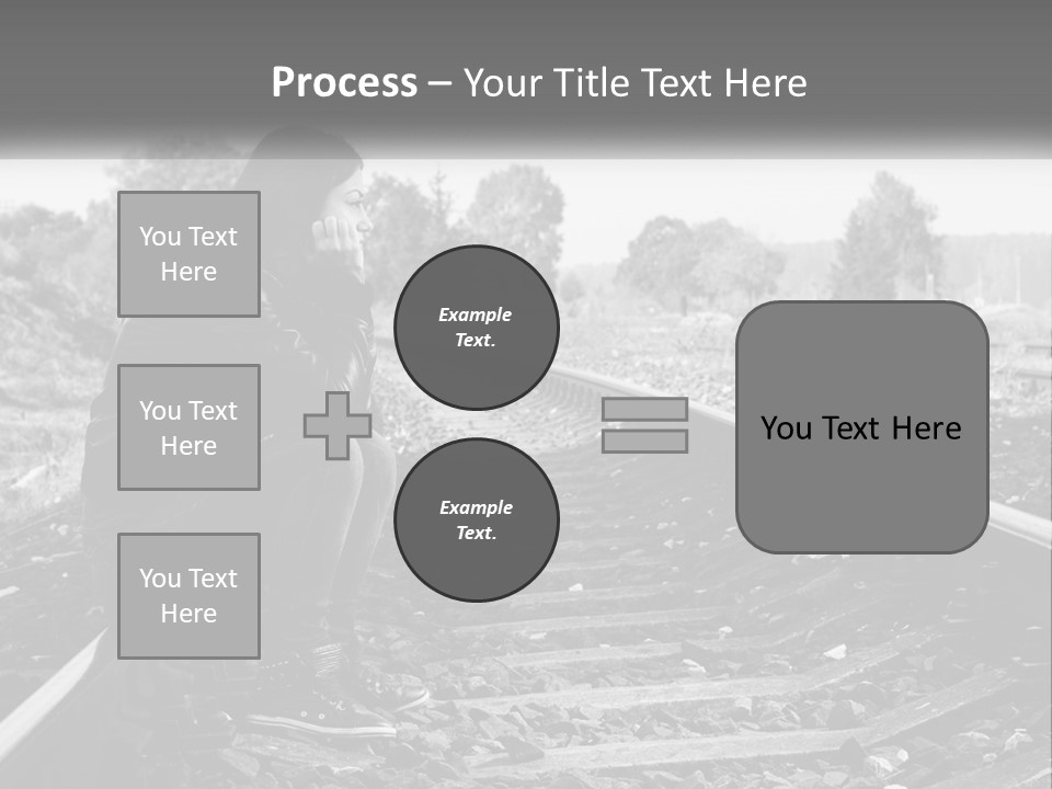 A Woman Sitting On A Train Track In Black And White PowerPoint Template