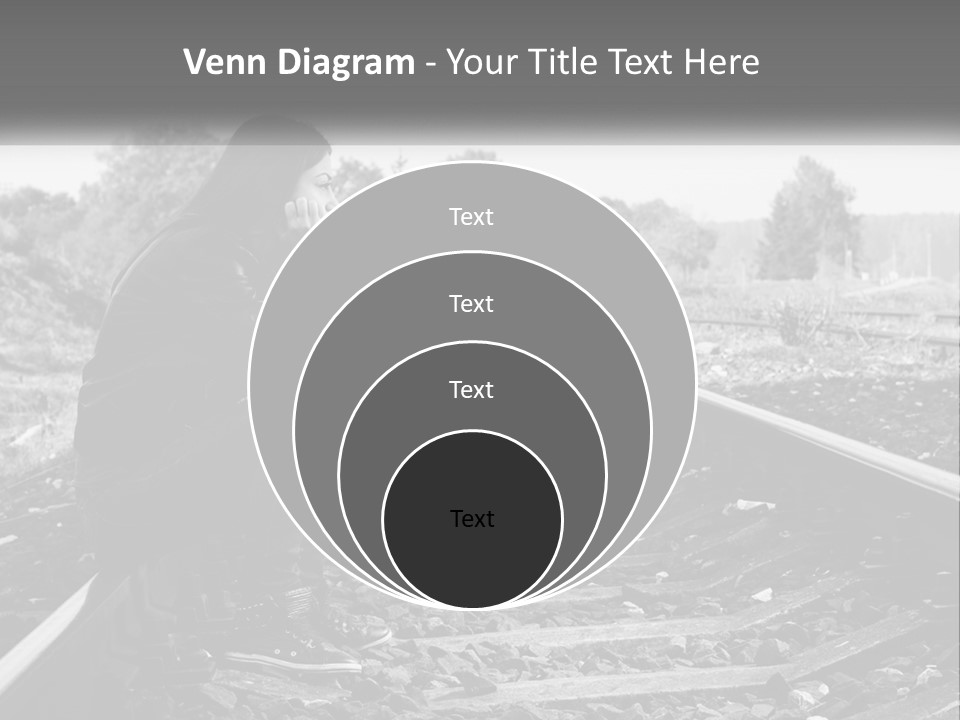 A Woman Sitting On A Train Track In Black And White PowerPoint Template