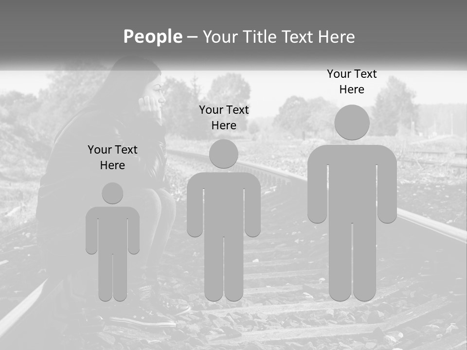 A Woman Sitting On A Train Track In Black And White PowerPoint Template