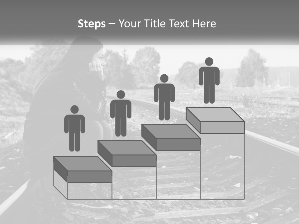 A Woman Sitting On A Train Track In Black And White PowerPoint Template