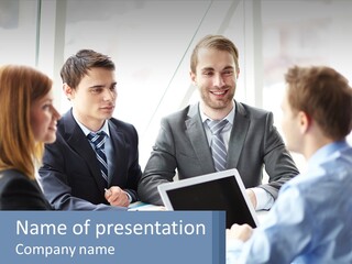 A Group Of Business People Sitting Around A Table PowerPoint Template