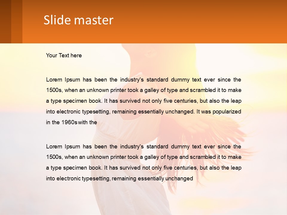 A Woman Standing On The Beach With Her Arms Outstretched PowerPoint Template