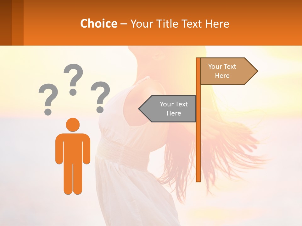 A Woman Standing On The Beach With Her Arms Outstretched PowerPoint Template