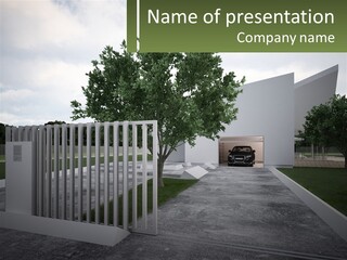 A Picture Of A Car Parked In A Driveway PowerPoint Template