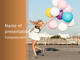 A Woman Holding A Bunch Of Balloons In Her Hand PowerPoint Template