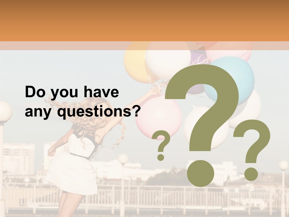 A Woman Holding A Bunch Of Balloons In Her Hand PowerPoint Template