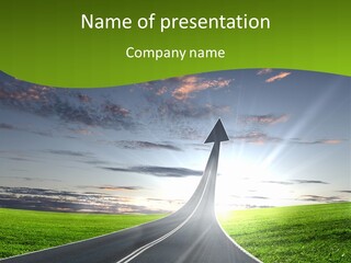 A Road With An Arrow Going Up Into The Sky PowerPoint Template
