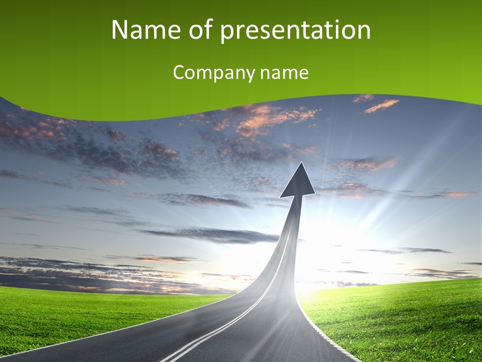 A Road With An Arrow Going Up Into The Sky PowerPoint Template