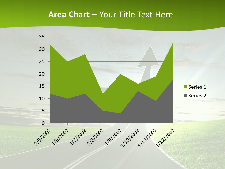A Road With An Arrow Going Up Into The Sky PowerPoint Template