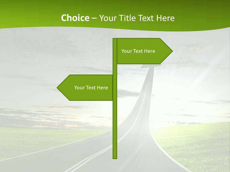 A Road With An Arrow Going Up Into The Sky PowerPoint Template