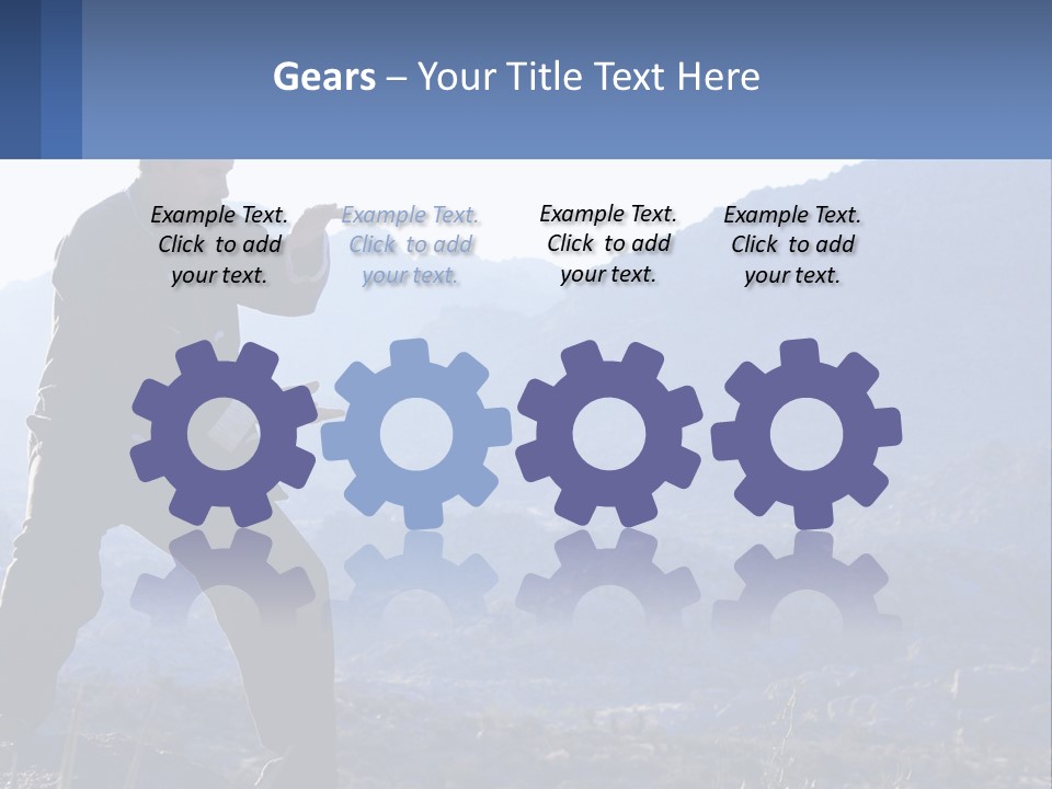 A Man Standing On Top Of A Mountain Pointing At Something PowerPoint Template