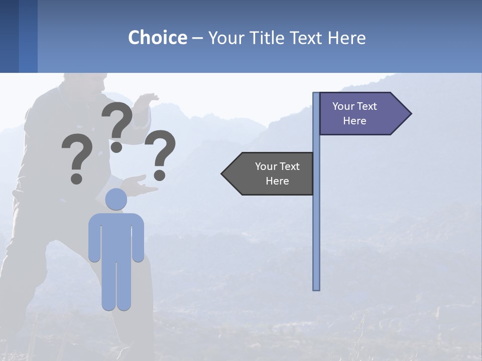A Man Standing On Top Of A Mountain Pointing At Something PowerPoint Template