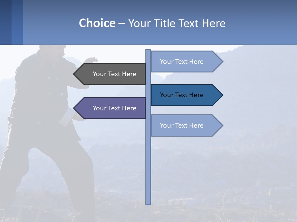 A Man Standing On Top Of A Mountain Pointing At Something PowerPoint Template