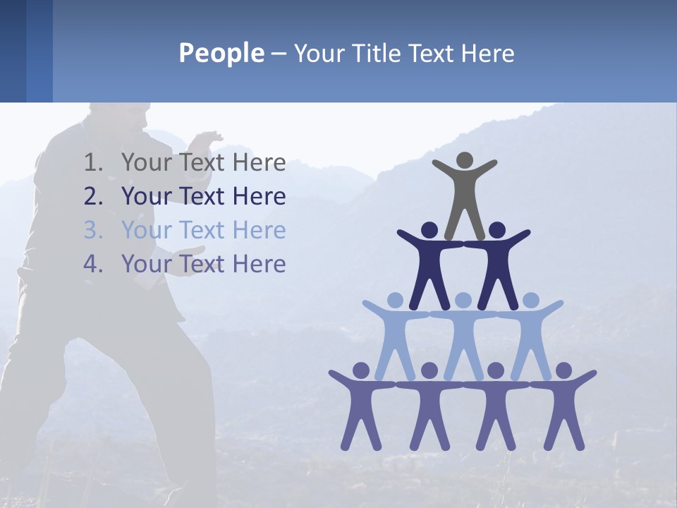 A Man Standing On Top Of A Mountain Pointing At Something PowerPoint Template