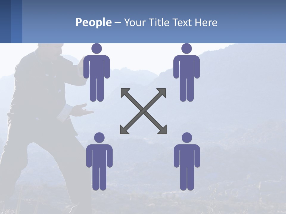 A Man Standing On Top Of A Mountain Pointing At Something PowerPoint Template