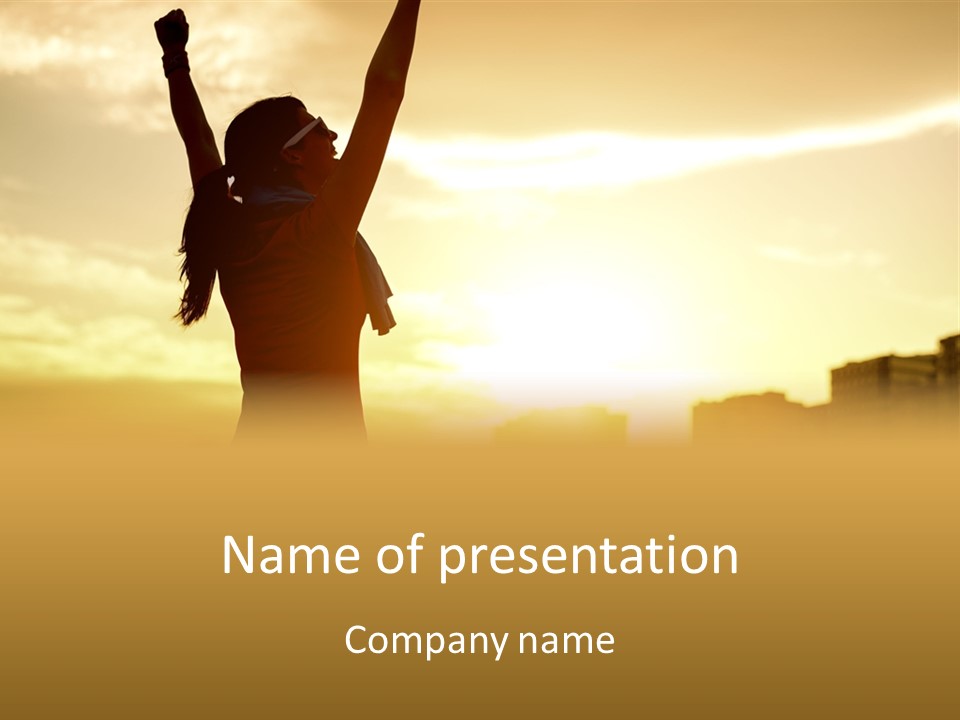 A Woman Raising Her Arms In The Air PowerPoint Template