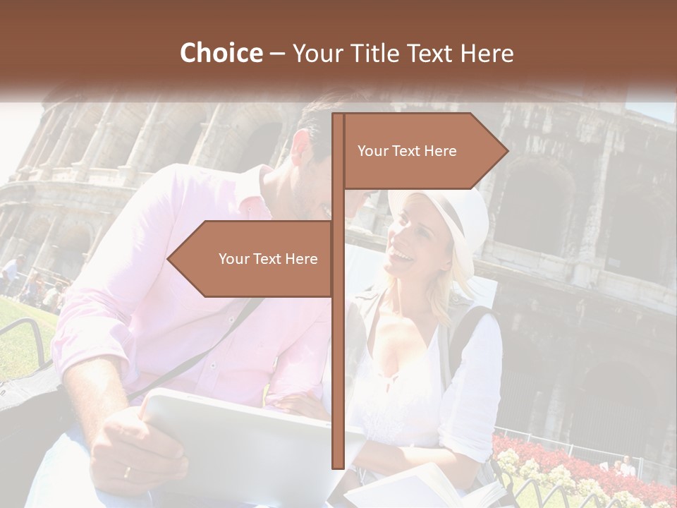 A Man And Woman Are Looking At Something On A Tablet PowerPoint Template