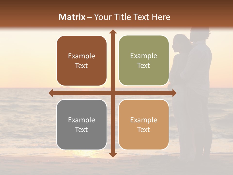 Two People Standing On A Beach At Sunset PowerPoint Template