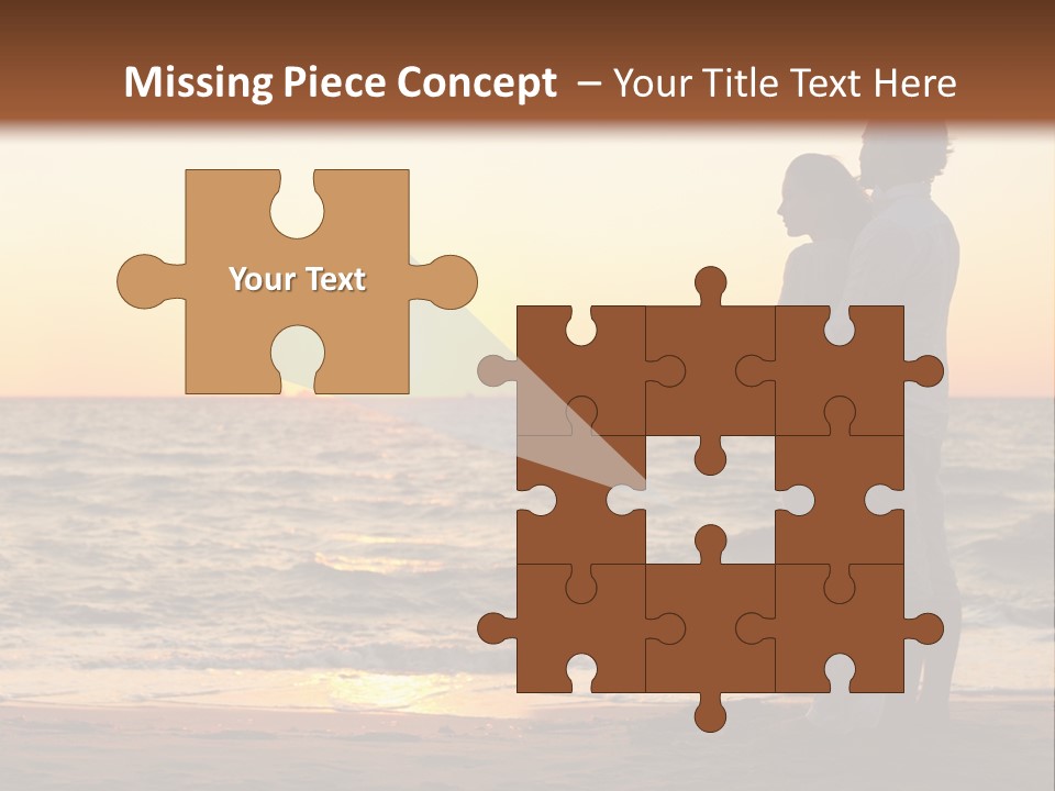 Two People Standing On A Beach At Sunset PowerPoint Template