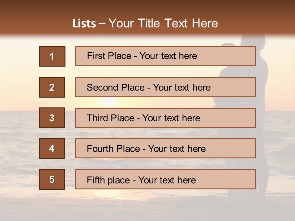 Two People Standing On A Beach At Sunset PowerPoint Template