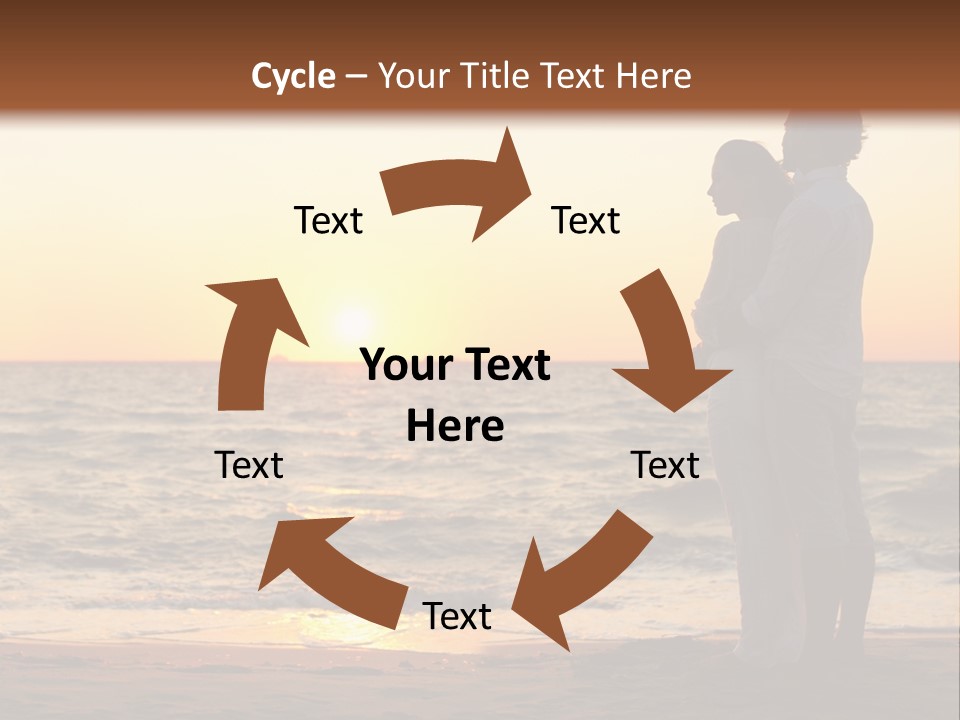 Two People Standing On A Beach At Sunset PowerPoint Template