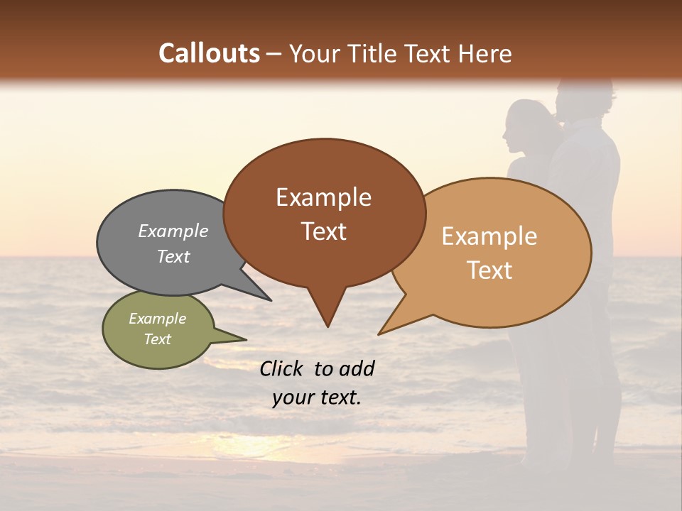 Two People Standing On A Beach At Sunset PowerPoint Template