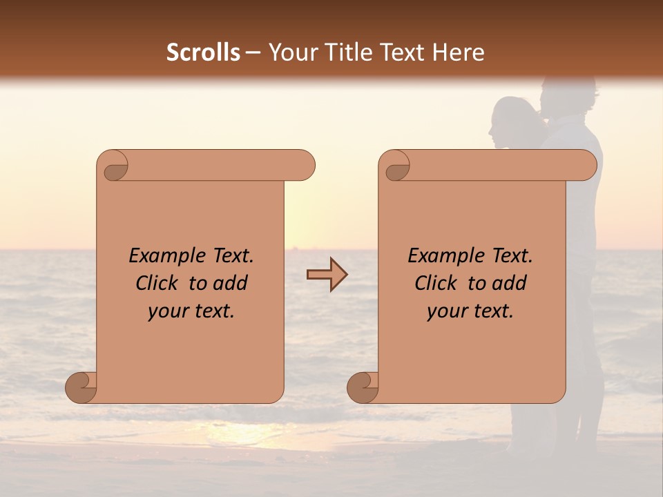Two People Standing On A Beach At Sunset PowerPoint Template