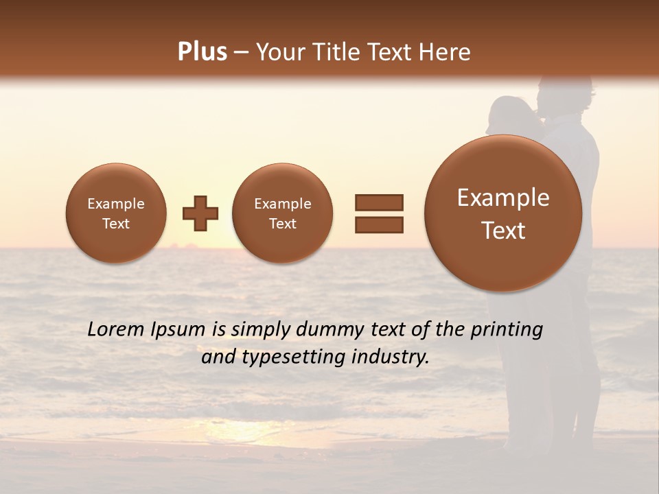 Two People Standing On A Beach At Sunset PowerPoint Template