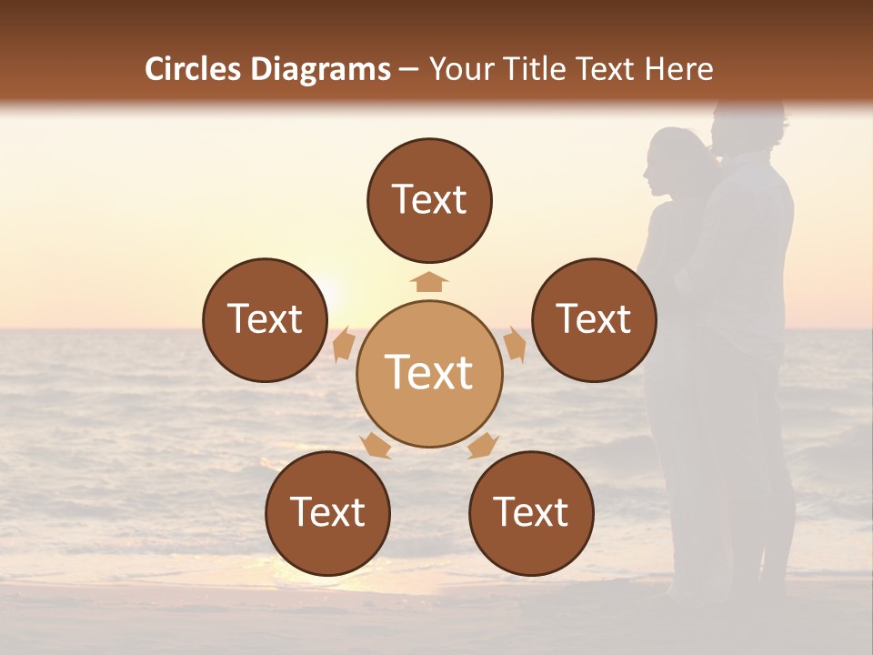 Two People Standing On A Beach At Sunset PowerPoint Template