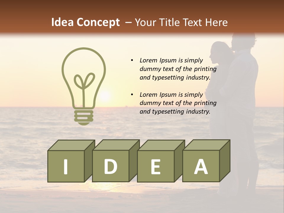 Two People Standing On A Beach At Sunset PowerPoint Template